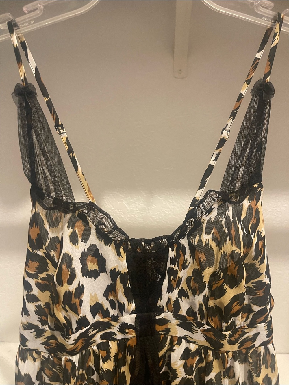Betsey Johnson intimates Animal Print Slip Lace Trim Y2K Cami Dress Babydoll L